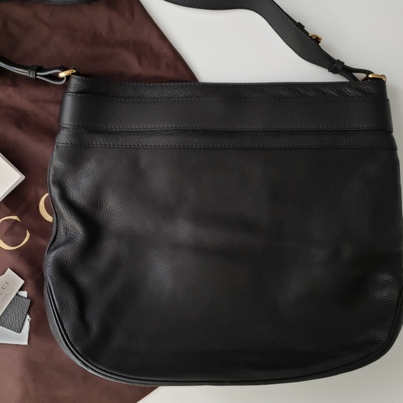 🇮🇹👜GUCCI BLACK LEATHER RIDE SHOULDER BAG - Picture 3 of 8